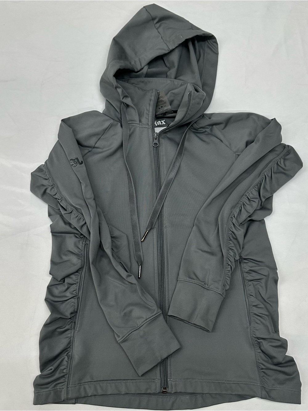 Ruffle-Side Zip Hoodie in Charcoal Gray - Max